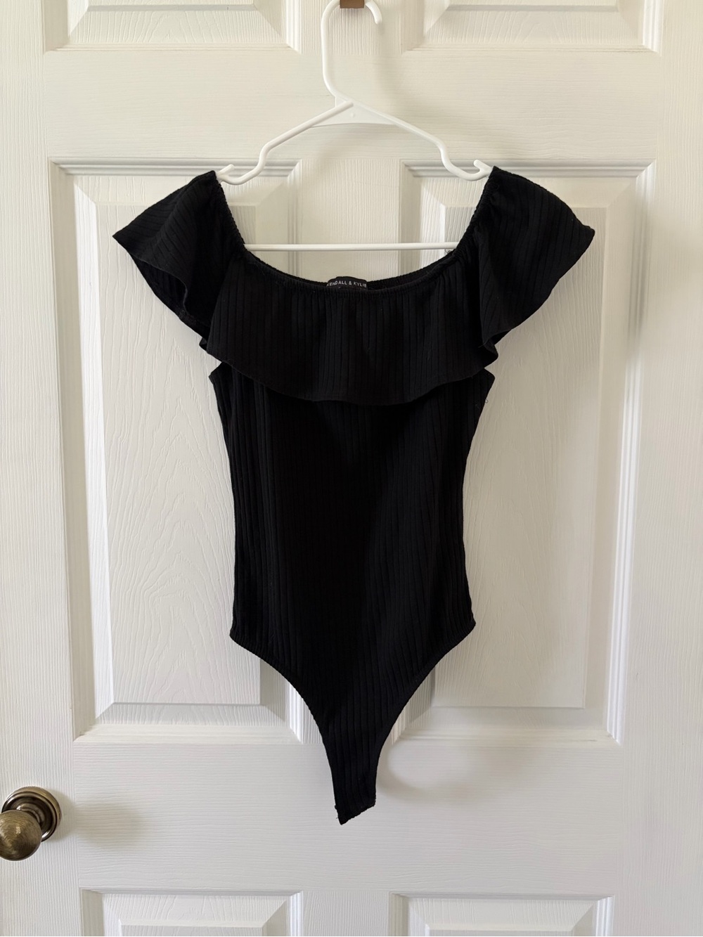 Kendall & Kylie Black Ruffled Off-Shoulder Bodysuit